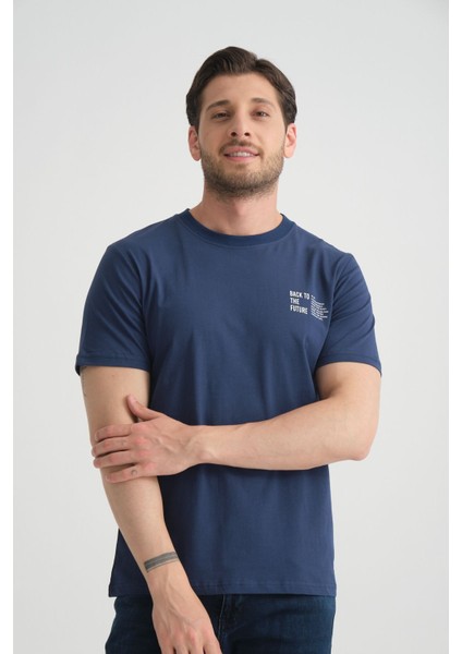 Açık Lacivert Erkek Tişört Pamuk Premium Kalite Minimal Tasarım Regular Kalıp