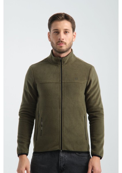 Premium Kışlık Erkek Polar Sweatshirt Minimal Nakış Detayları Fermuarlı Regular Fit