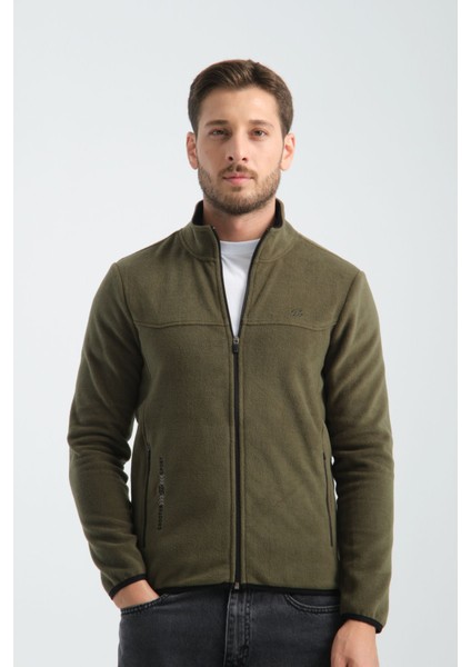 Premium Kışlık Erkek Polar Sweatshirt Minimal Nakış Detayları Fermuarlı Regular Fit