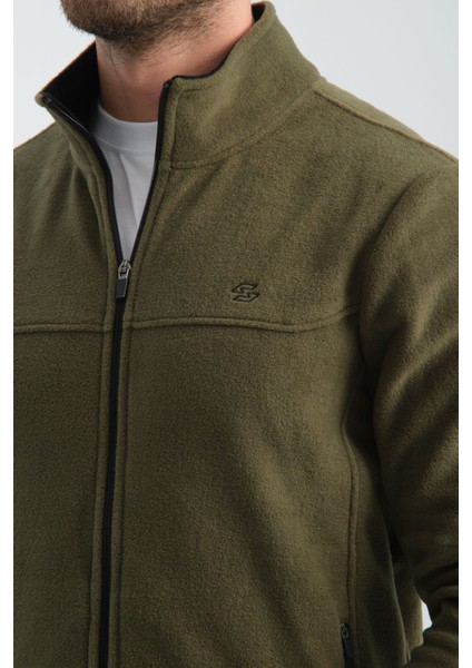 Premium Kışlık Erkek Polar Sweatshirt Minimal Nakış Detayları Fermuarlı Regular Fit