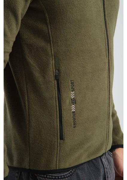 Premium Kışlık Erkek Polar Sweatshirt Minimal Nakış Detayları Fermuarlı Regular Fit