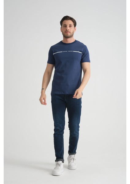 Açık Lacivert Erkek Tişört %100 Pamuk Nefes Alan Bisiklet Yaka Regular Fit modelleri