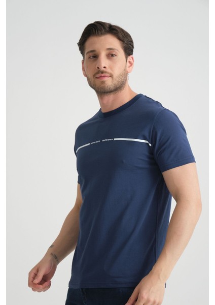 Açık Lacivert Erkek Tişört %100 Pamuk Nefes Alan Bisiklet Yaka Regular Fit fırsatları