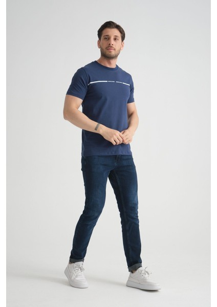 Açık Lacivert Erkek Tişört %100 Pamuk Nefes Alan Bisiklet Yaka Regular Fit indirimleri