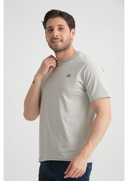 Açık Lacivert Erkek T-Shirt Nefes Alabilen Esnek Pamuklu Kumaş Regular Kalıp Minimal Logolu modelleri