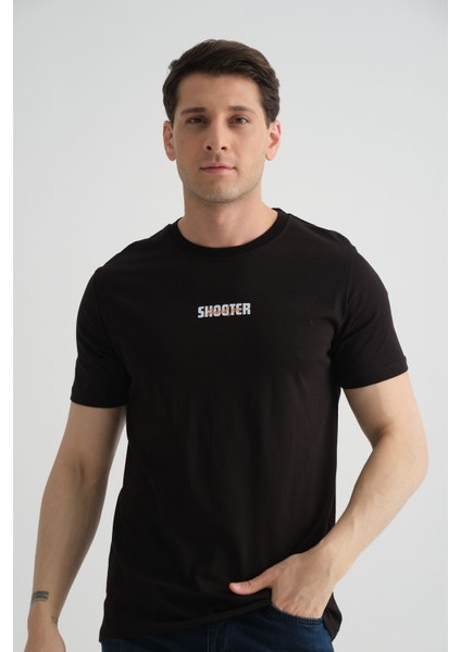 Minimal Baskılı Pamuklu Kumaş Standart Kalıp Taş Rengi Erkek T-Shirt