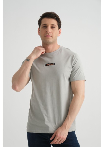 Minimal Baskılı Pamuklu Kumaş Standart Kalıp Gri Erkek T-Shirt