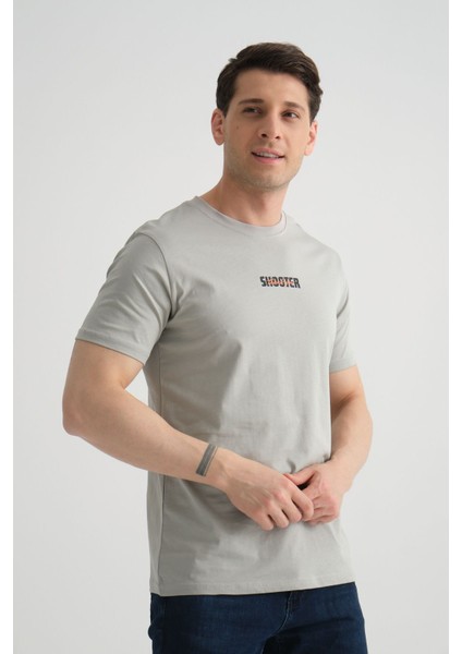 Minimal Baskılı Pamuklu Kumaş Standart Kalıp Gri Erkek T-Shirt modelleri