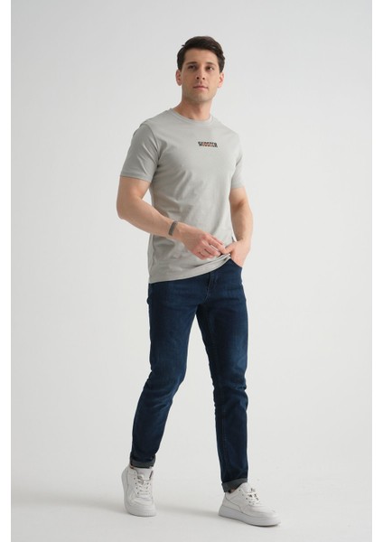 Minimal Baskılı Pamuklu Kumaş Standart Kalıp Gri Erkek T-Shirt fırsatları