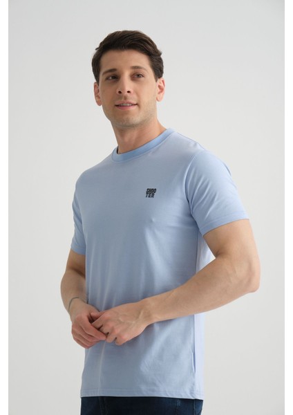 Esnek Pamuklu Standart Kalıp Minimal Logolu Siyah Erkek T-Shirt