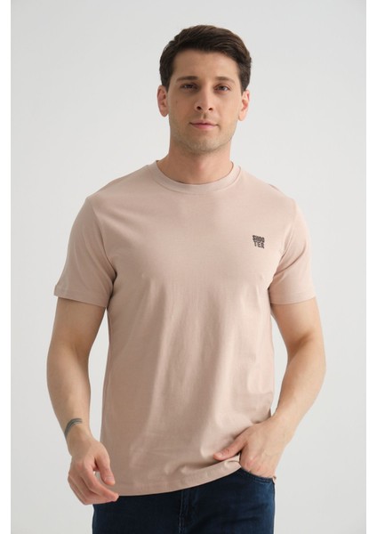 Esnek Pamuklu Standart Kalıp Minimal Logolu Siyah Erkek T-Shirt