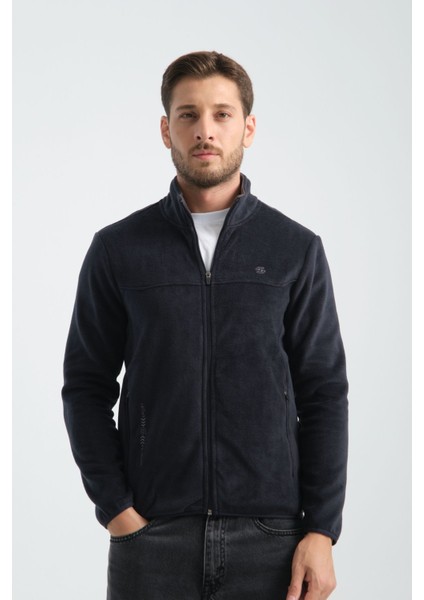 Premium Kışlık Erkek Polar Sweatshirt Minimal Nakış Detayları Fermuarlı Regular Fit