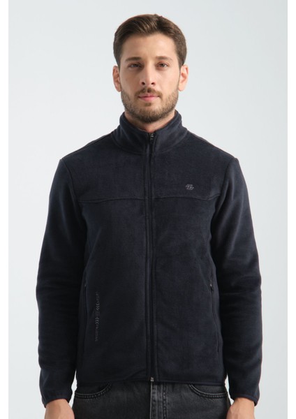Premium Kışlık Erkek Polar Sweatshirt Minimal Nakış Detayları Fermuarlı Regular Fit