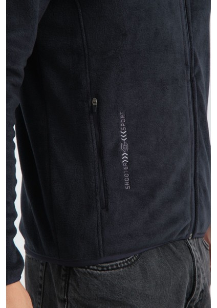 Premium Kışlık Erkek Polar Sweatshirt Minimal Nakış Detayları Fermuarlı Regular Fit