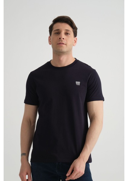 Esnek Pamuklu Standart Kalıp Minimal Logolu Siyah Erkek T-Shirt