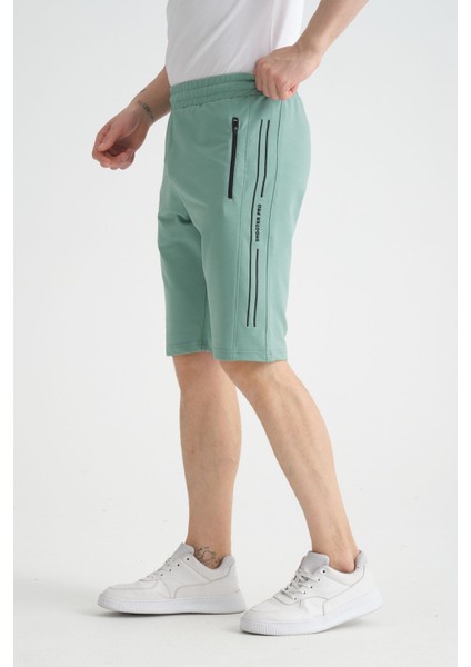 Yan Çizgi Nakış Detaylı Gizli Fermuarlı Erkek Şort indirimleri