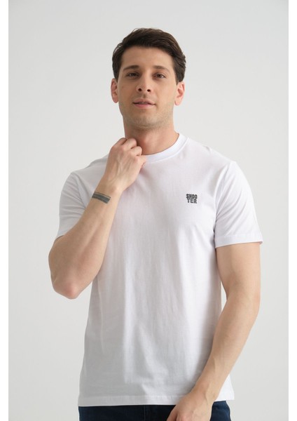 Esnek Pamuklu Standart Kalıp Minimal Logolu Siyah Erkek T-Shirt