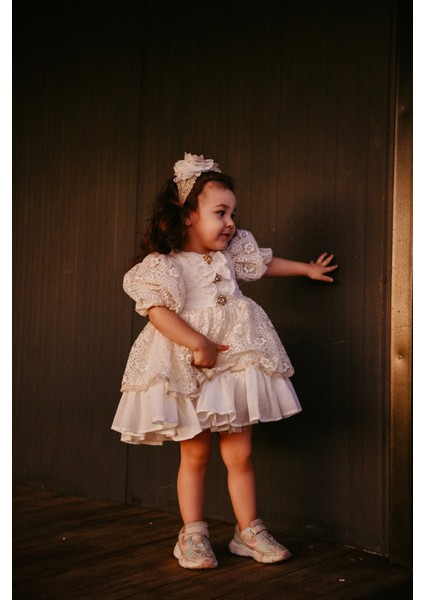 Dantel Işlemeli Prenses Model Kabarık Kız Çocuk ELBISESI_M2405