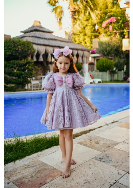 Fiyonklu ve Kabarık Kollu Prenses Model Dantel Işlemeli Çocuk Abiye ELBISE_M2450 fiyatları