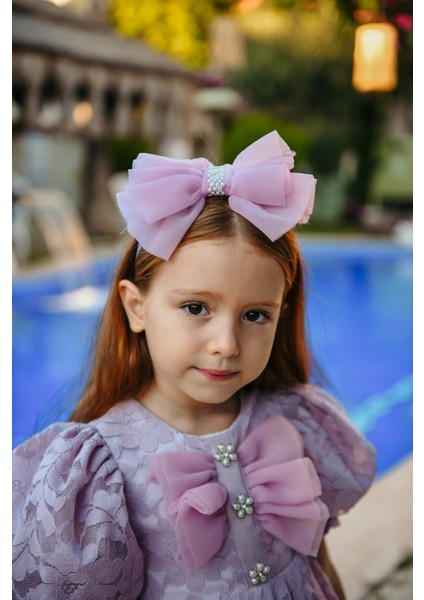 Fiyonklu ve Kabarık Kollu Prenses Model Dantel Işlemeli Çocuk Abiye ELBISE_M2450 modelleri