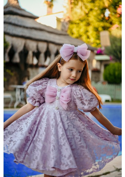 Fiyonklu ve Kabarık Kollu Prenses Model Dantel Işlemeli Çocuk Abiye ELBISE_M2450 fırsatları
