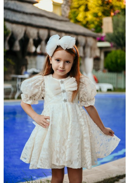 Fiyonklu ve Kabarık Kollu Prenses Model Dantel Işlemeli Çocuk Abiye ELBISE_M2450 fiyatları