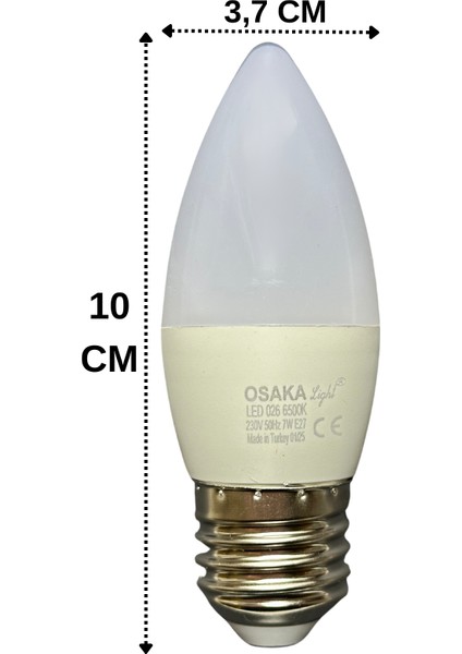 (6 Adet) 7W (50W) 6500K (Beyaz Işık) E27 Duylu (Kalın Duy) Mum LED Ampul