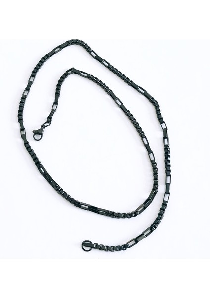 Çelik Halka Zincir Kolye Siyah 56 cm