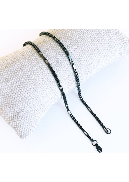 Çelik Halka Zincir Kolye Siyah 56 cm modelleri