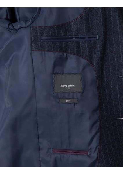 Erkek İndigo Slim Fit Çizgili Yün Karışımlı Takım Elbise 50291962-VR028