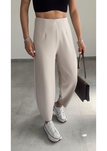 Kadın Balon Pantolon, Beli Lastikli Şalvar Model Krep Balon Pantolon