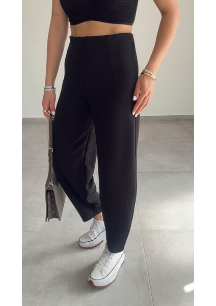 Kadın Balon Pantolon, Beli Lastikli Şalvar Model Krep Balon Pantolon