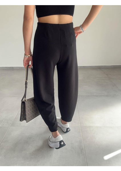Kadın Balon Pantolon, Beli Lastikli Şalvar Model Krep Balon Pantolon