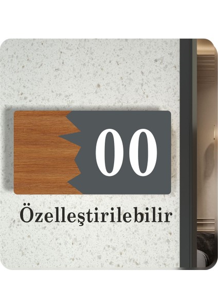 Yatay Özelleştirilebilir Kapı No Kompozit - Ahşap Apartman -Daire Otel Ofis Kapı Numarası Antrasit fiyatları
