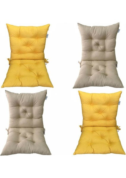 4'lü Kombin Arkalıklı Pofidik Kare Sandalye Minderi 40 x 85 cm Sarı Bej