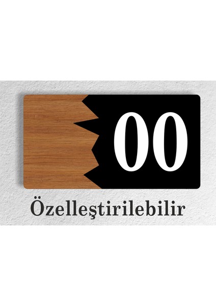 Yatay Özelleştirilebilir Kapı No Kompozit - Ahşap Apartman -Daire Otel Ofis Kapı Numarası Siyah