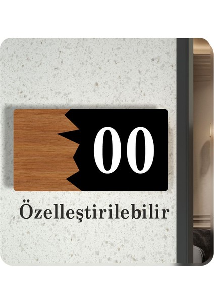 Yatay Özelleştirilebilir Kapı No Kompozit - Ahşap Apartman -Daire Otel Ofis Kapı Numarası Siyah