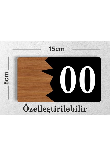 Yatay Özelleştirilebilir Kapı No Kompozit - Ahşap Apartman -Daire Otel Ofis Kapı Numarası Siyah
