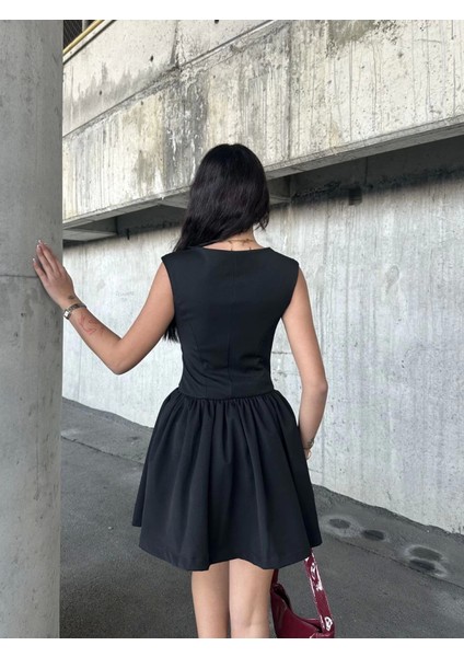 Kolsuz Mini Elbise- Siyah