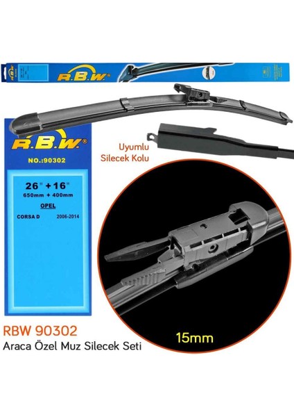 Opel Corsa D 2006-2014 Silecek Süpürgesi 650MM + 400MM / 26" + 16" modelleri
