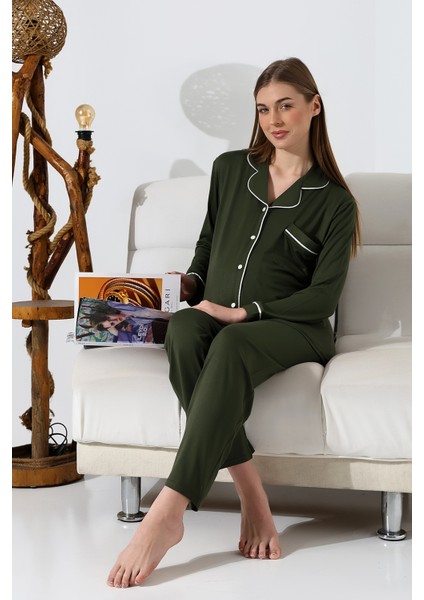 Önden Düğmeli Hamile Lohusa Mevsimlik Uzun Kol Pijama Takımı