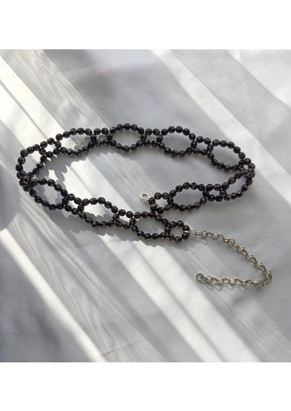 Siyah Kristal Boncuklu Abiye Kemer