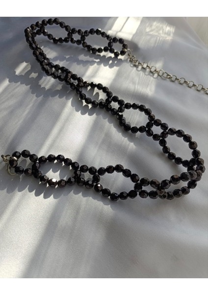 Siyah Kristal Boncuklu Abiye Kemer modelleri