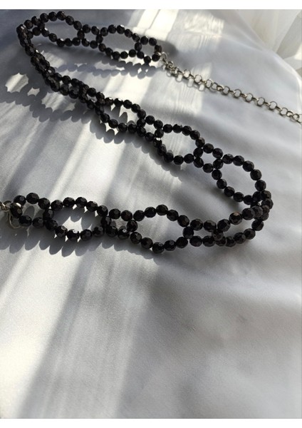 Siyah Kristal Boncuklu Abiye Kemer fırsatları