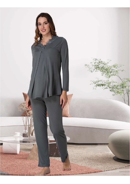 Dvina Lohusa Pijama Takımı Füme - 9056