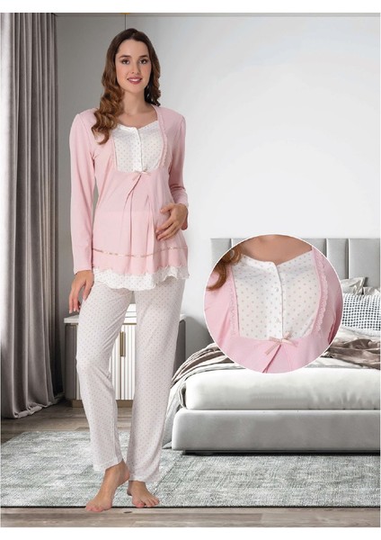 Dvina Lohusa Pijama Takımı Ekru-Pembe - 9052