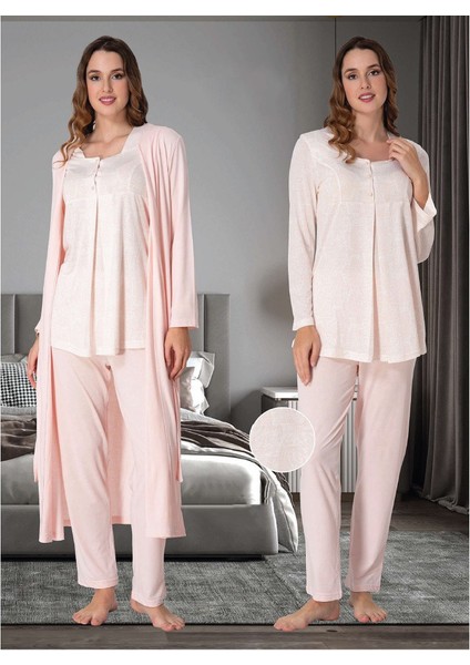 Dvina Lohusa Sabahlıklı Pijama Takımı Pembe - 9074