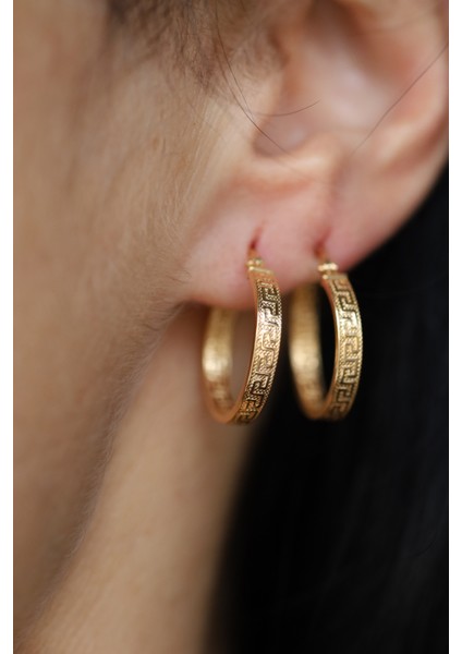 14 Ayar Altın Greek Desenli Halka Küpe modelleri