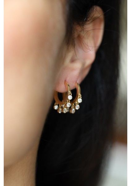 14 Ayar Altın Beştaş Sallantılı Halka Küpe