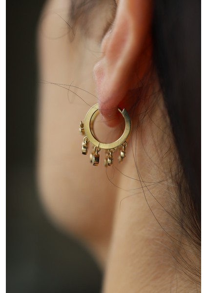 14 Ayar Altın Beştaş Sallantılı Halka Küpe modelleri